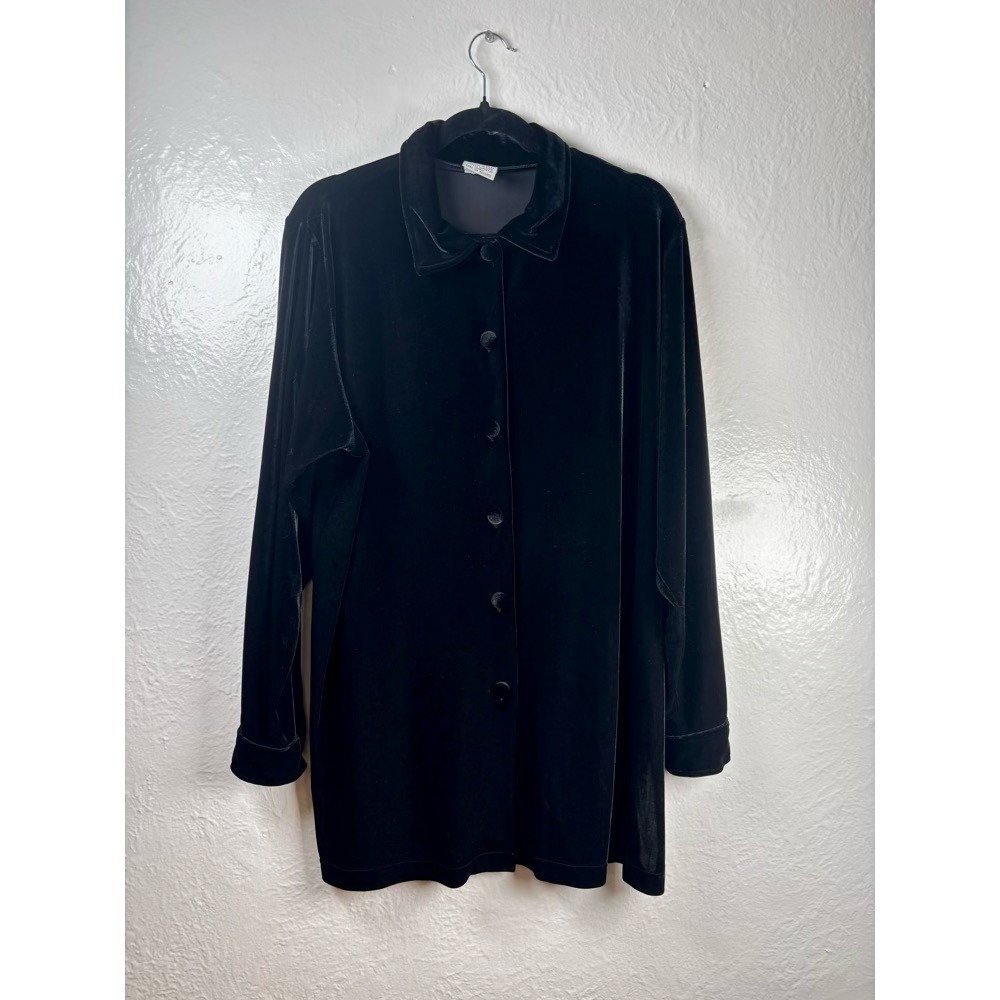 Hillard & Hanson Velvet Button Down Shirt L Witchy Goth Oversized Y2K Grunge 90s